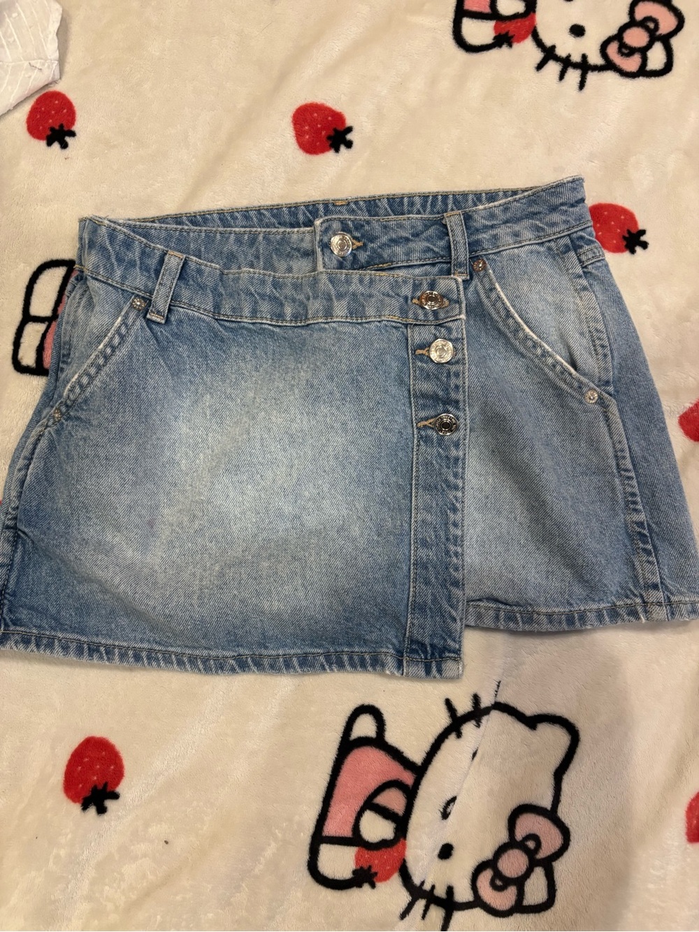 Free People Light Blue Denim Button-Front Mini Skort